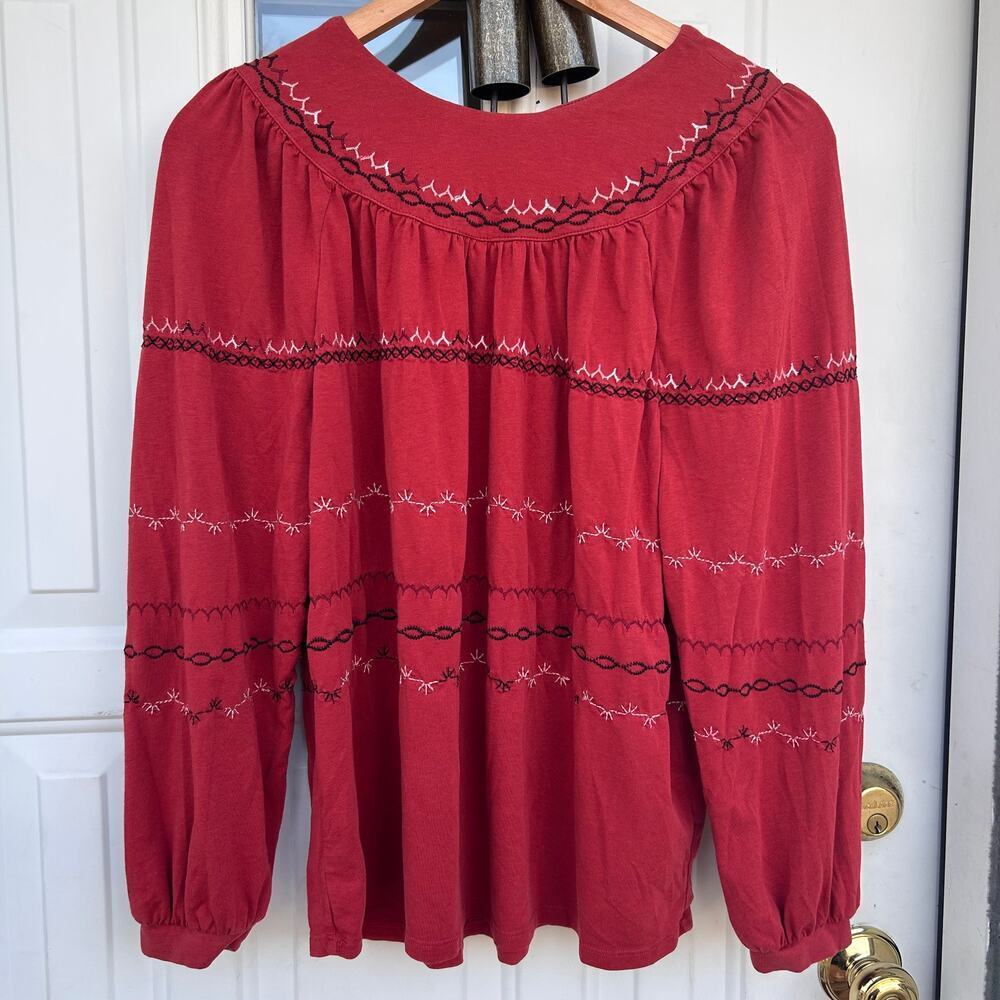 Garnet Hill Dahlia Burnt Orange Boho Embroidered Long Sleeve Top Blouse Small - Picture 2 of 7